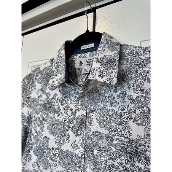 ORIGINAL PENGUIN Black & White Floral Slim-Fit Short-Sleeve Button Down - Picture 4 of 6